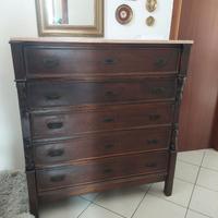 Cassettiera antica in legno con ripiano in marmo r