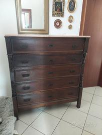 Cassettiera antica in legno con ripiano in marmo r