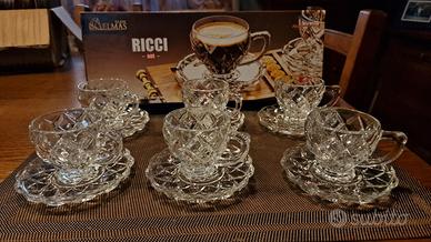 Set 12 tazzine e piattini in vetro inciso Elmas