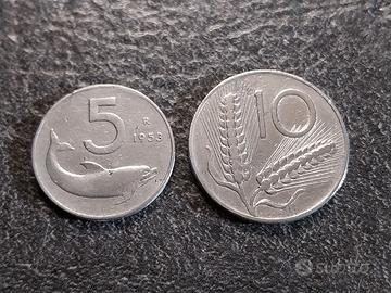5 Lire Delfino e 10 Lire 1953 Spighe di Grano Ita