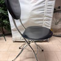 4 Sedie pieghevoli acciaio e cuoio nero