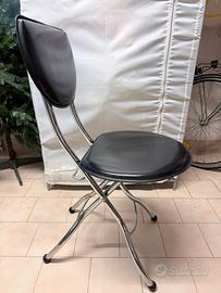 4 Sedie pieghevoli acciaio e cuoio nero