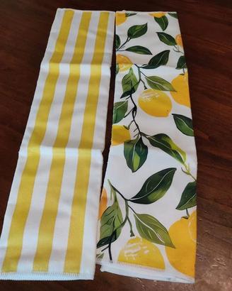 set 2 strofinacci cucina mani piatti limoni decora
