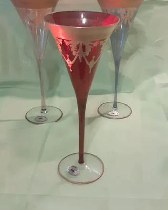 3 calici in vetro di Murano con oro 24K