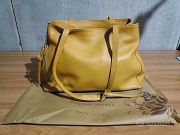 Shoppingbag vera pelle giallo senape Made in Italy