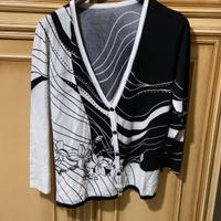Cardigan donna fantasia floreale bianco nero XXL