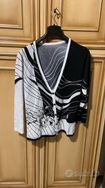 Cardigan donna fantasia floreale bianco nero XXL