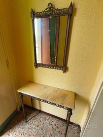 Consolle in ottone e marmo con specchio