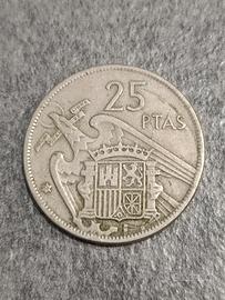 moneta  spagnola 25 ptas 1957