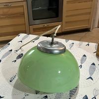 Lampadario vintage a campana in vetro verde