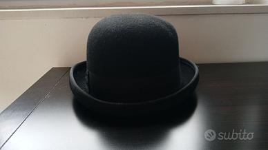 Elegante Cappello Bombetta Nero 100% Lana