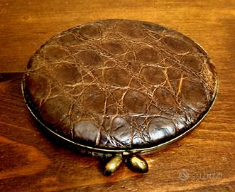 Portacipria vintage in ottone e pelle primi '900