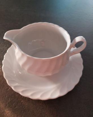 Salsiera tonda con piatto, porcellana bianca
