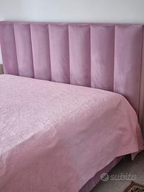 Letto contenitore matrimoniale in velluto lilla