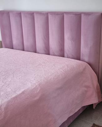 Letto contenitore matrimoniale in velluto lilla