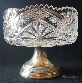 Centrotavola ad alzata, in cristallo e argento