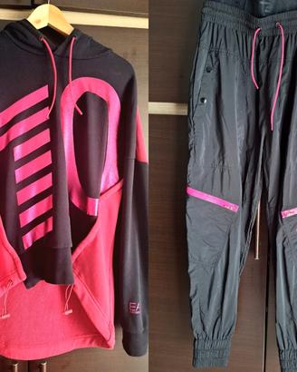 Tuta EA7 Armani (felpa + pantaloni) nera fucsia