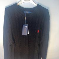 Maglione ralph lauren nero con logo rosso