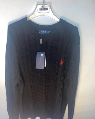Maglione ralph lauren nero con logo rosso