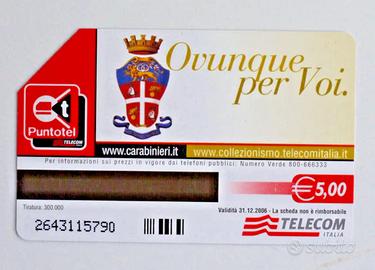 Scheda telefonica Carabinieri - OVUNQUE PER VOI