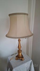 Lampada vintage base dorata con paralume