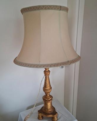 Lampada vintage base dorata con paralume
