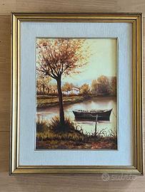Quadro dipinto ad olio paesaggio autunnale