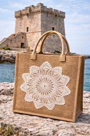 Borsa in juta con centrino antico salentino