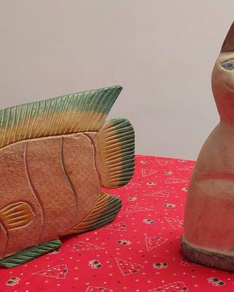 Soprammobili Gatto e Pesce pitturati a mano