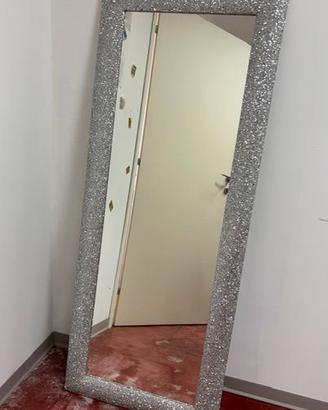 Specchio con cornice argento glitter