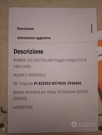 valuto  pezzo di ricambio Vespa piaggio ET2 