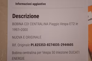 valuto  pezzo di ricambio Vespa piaggio ET2 