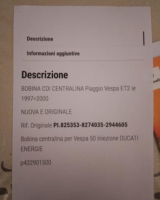 valuto  pezzo di ricambio Vespa piaggio ET2 