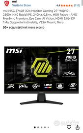 Monitor MSI 27” IPS, WQhd, 2k, 0,5 ms, HDR, 240hz