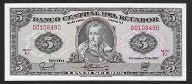 Ecuador - banconota FdS UNC da 5 Sucre