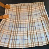 Gonna scozzese a pieghe azzurra e beige Burberry