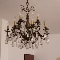 lampadario antico in cristallo e bronzo