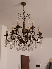 lampadario antico in cristallo e bronzo