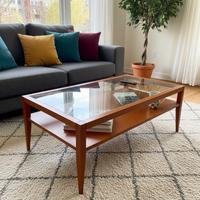 Tavolino di ciliegio in stile con piano in vetro