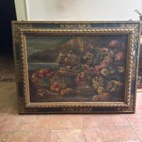 Grande Dipinto Antico Olio su Tela - Natura Morta
