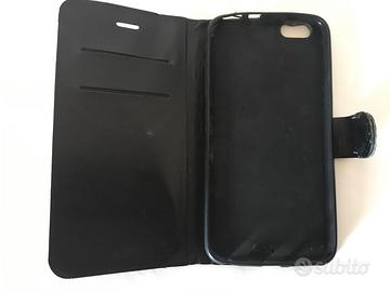 Cover Iphone plus in pelle nera con portacarte