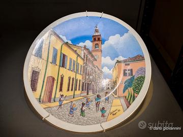 piatto ceramica "scorcio di Luzzara" R.E.
