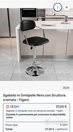 Sgabello bar nero con struttura cromata