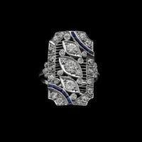 ANELLO ART DECO IN PLATINO CON DIAMANTI E ZAFFIRI