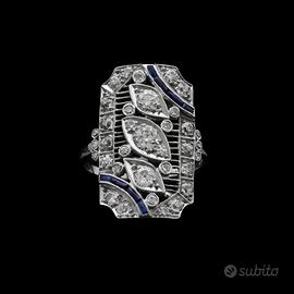 ANELLO ART DECO IN PLATINO CON DIAMANTI E ZAFFIRI