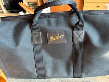 Borsa da viaggio in pelle e tessuto nero Borsalino