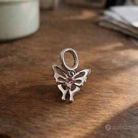 Charm farfalla argento 925 cuore rosa