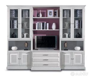 Parete per sala in legno di tiglio bianco opaco