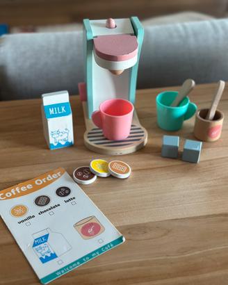 Macchina caffè giocattolo legno con accessori