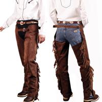 Chaps western in pelle scamosciata con frange